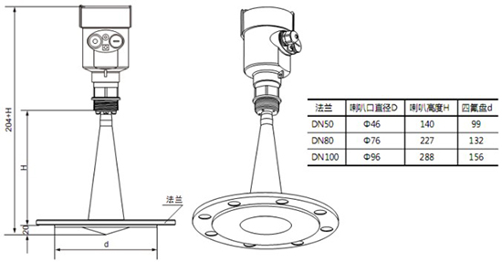 RD-709型防腐雷達液位計尺寸圖